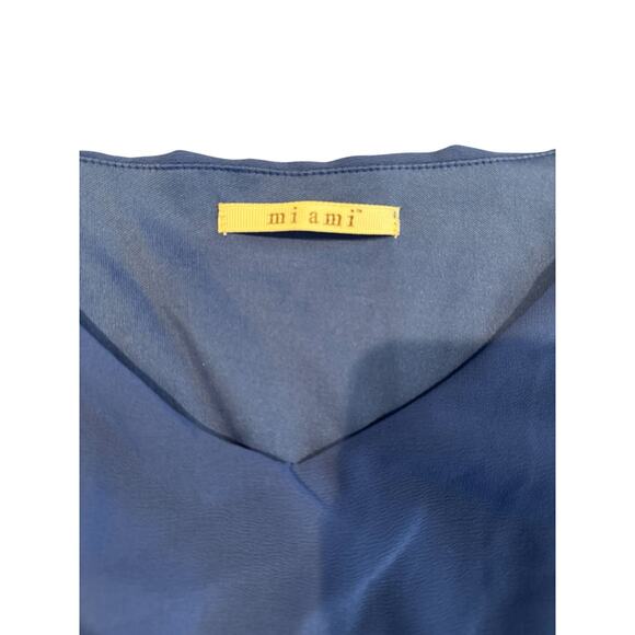 Miami Women’s Blue Boho Boutique Shift Dress Small Embroidered Hem Elastic Waist - Picture 5 of 9